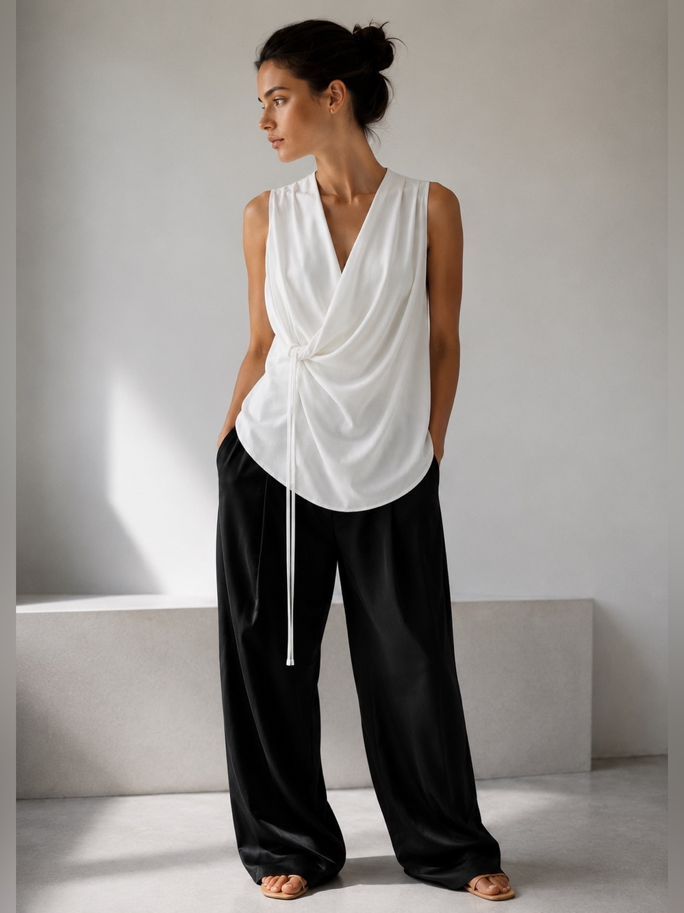 Lotus Eaters H1 Lamda White Draped Sleeveless Blouse NWT US M